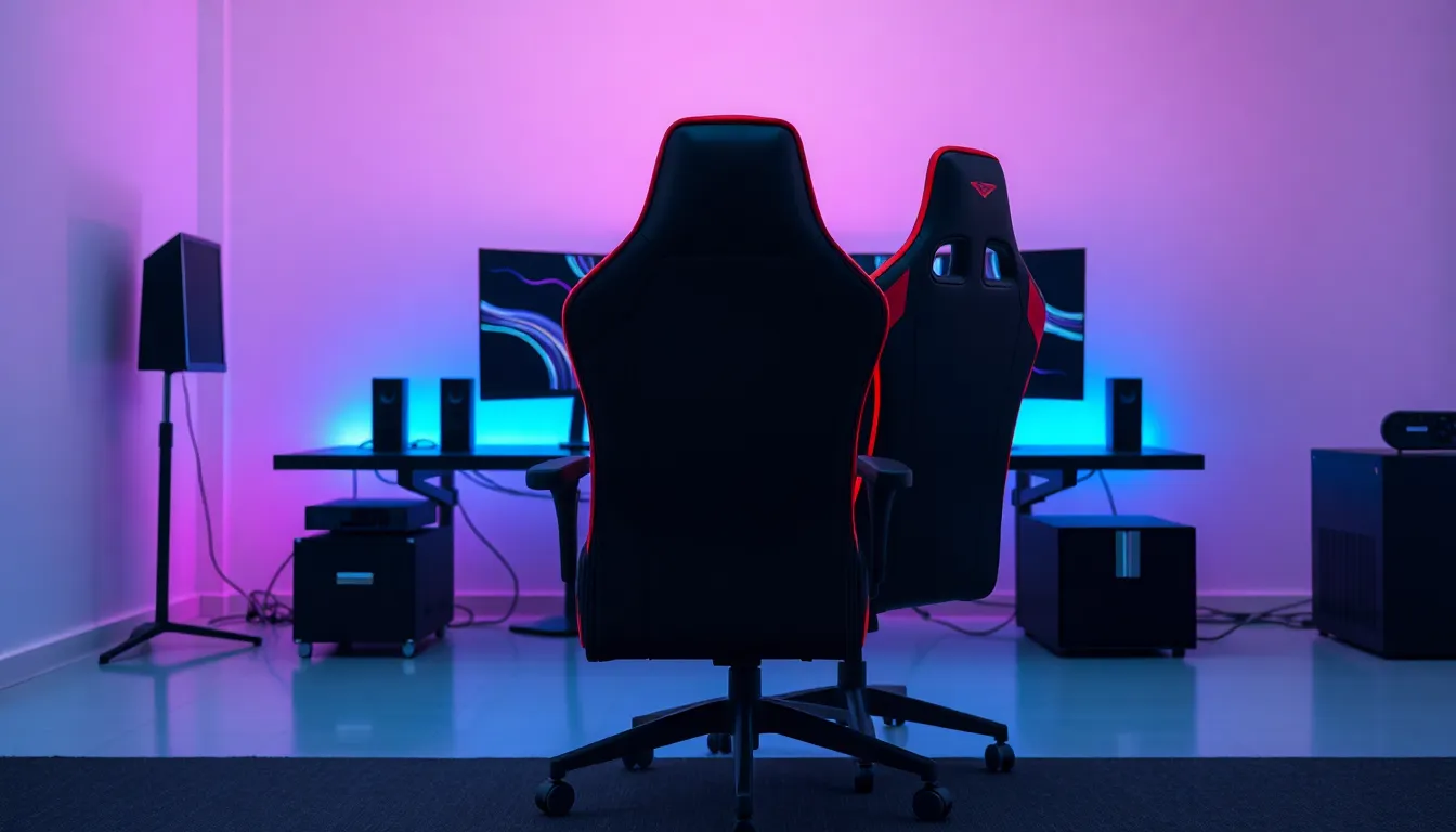 Chaise gaming Aerocool avec LED RGB dans un setup gaming moderne, affichant le design ergonomique et l'éclairage personnalisable