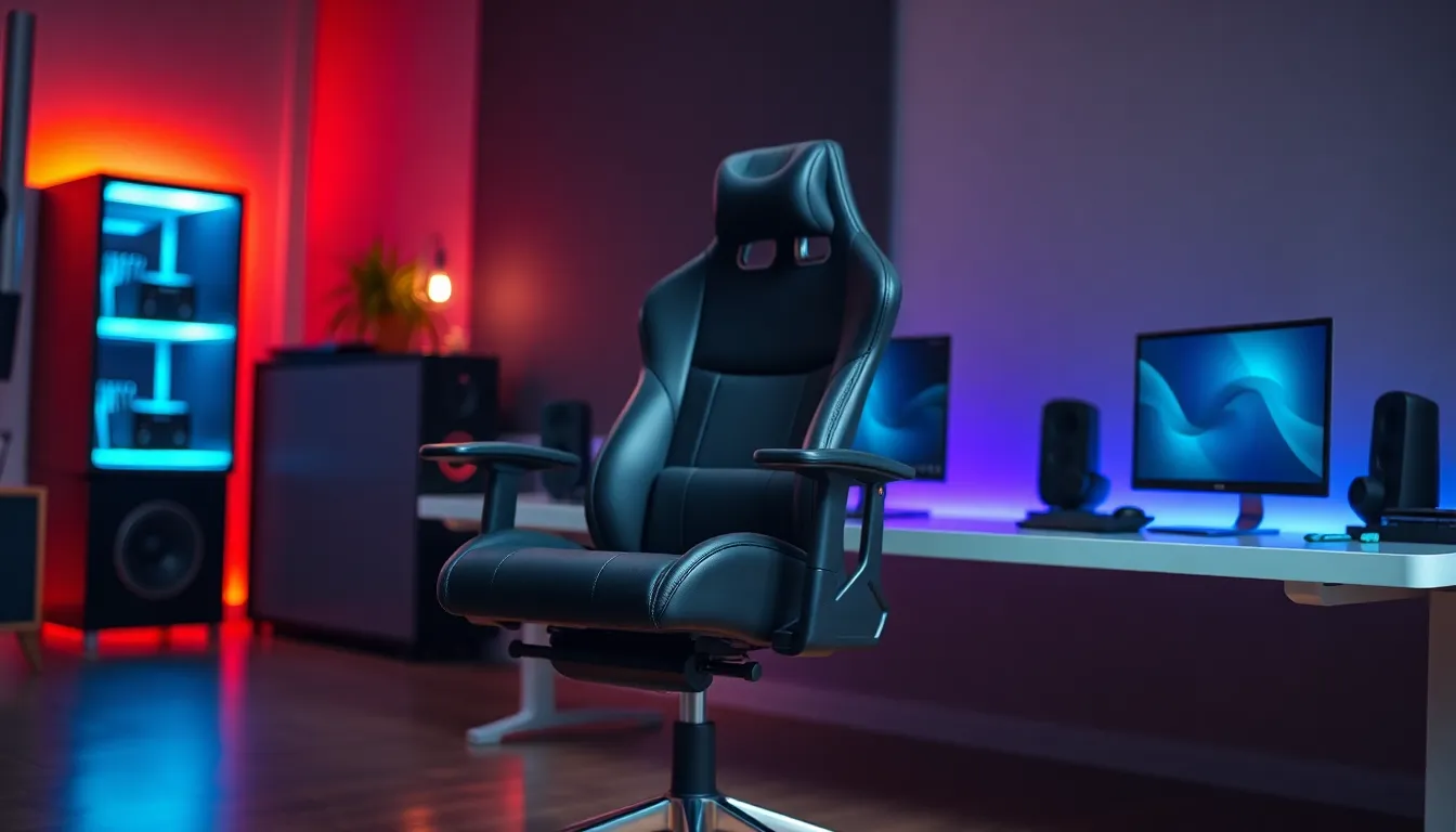 Chaise gaming REKT avec tissu respirant dans un setup bureau gaming moderne avec éclairage RGB