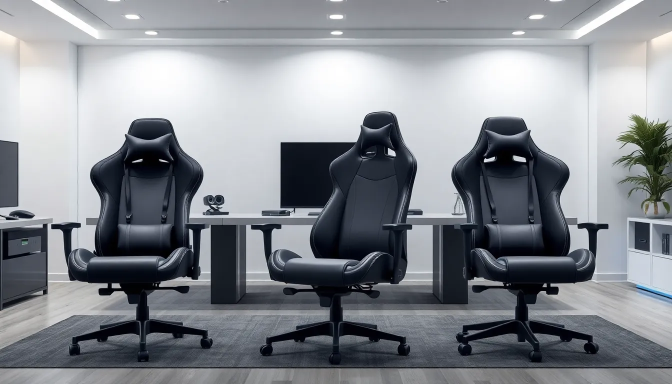Collection de chaises gaming haut de gamme premium 2025 incluant Secretlab Titan Evo, Herman Miller Embody et Razer Iskur V2 dans un setup moderne