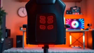 Chaise gaming chauffée moderne avec système de chauffage visible, ambiance cosy, pour test comparatif 2025