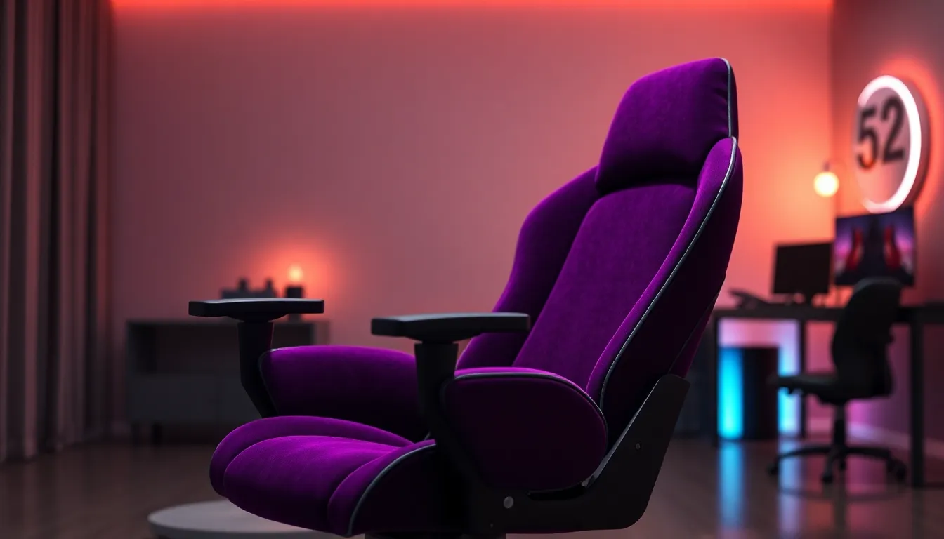 Chaise gaming haut de gamme avec revêtement en velour dans un setup moderne et élégant