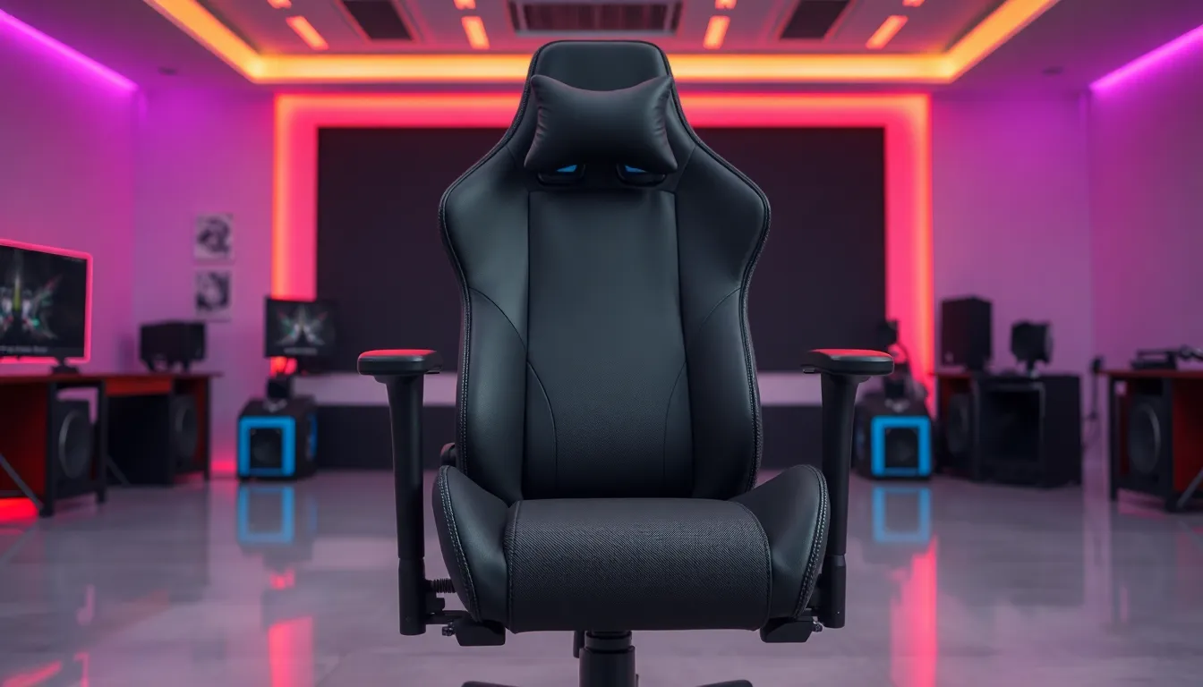 Détails techniques chaise gaming : mécanisme support lombaire réglable, accoudoirs 4D ajustables et vérin hydraulique haute qualité